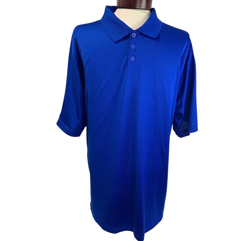 Large Adidas Golf Mens New Royal Blue Polo Shirt ClimaLite Striped Cuff P77778